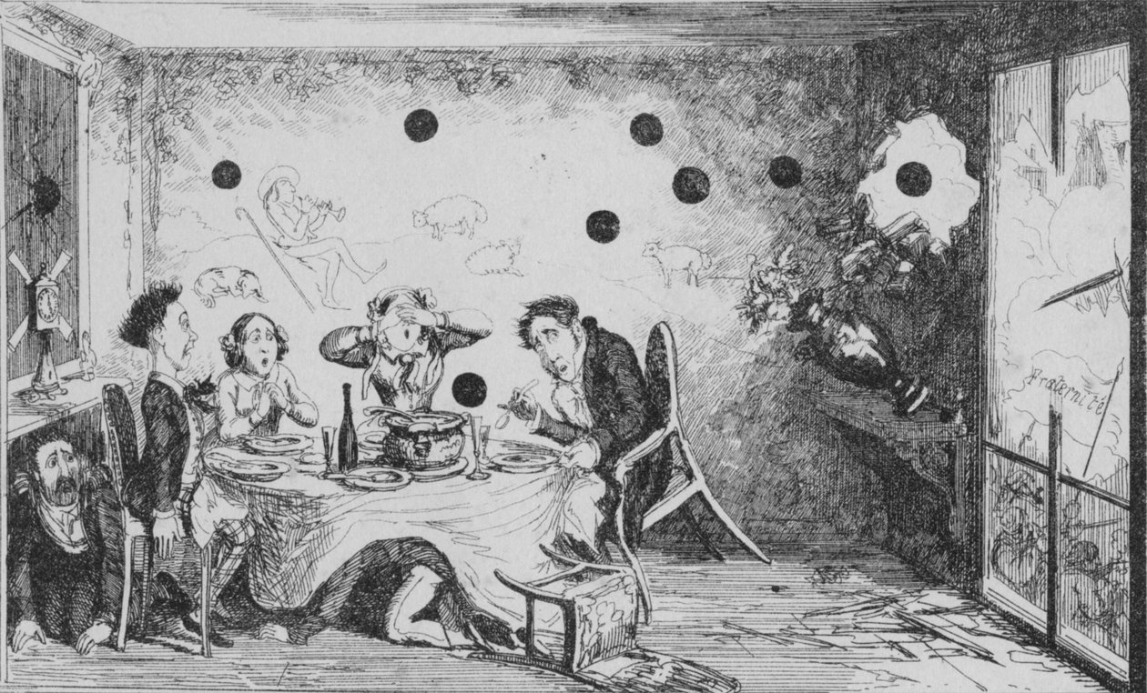 大约在1849年，在巴黎举行的一次中断的英式晚宴。 作者 乔治·克鲁克申克
