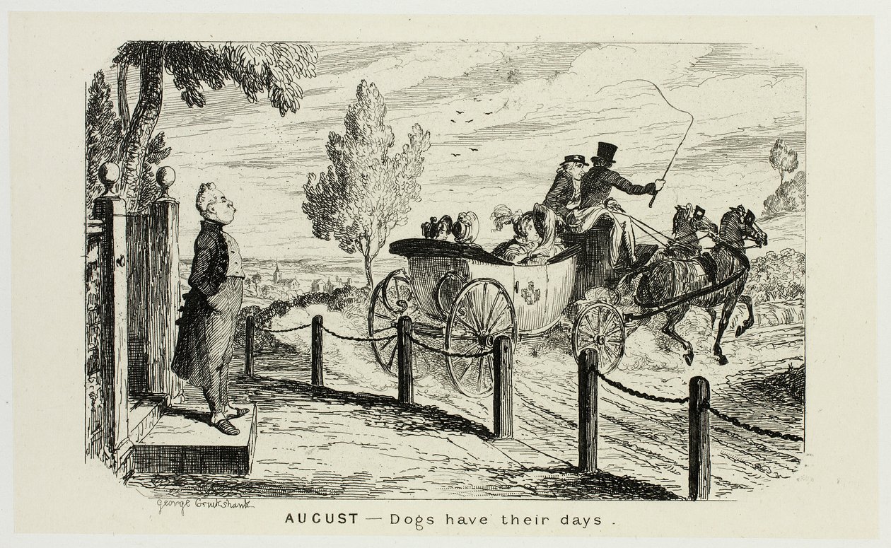 八月 - 从乔治-克鲁克申克（George Cruikshank）的钢板蚀刻版画到《漫画年鉴》，狗也有自己的日子：1835-1853 作者 乔治·克鲁克申克