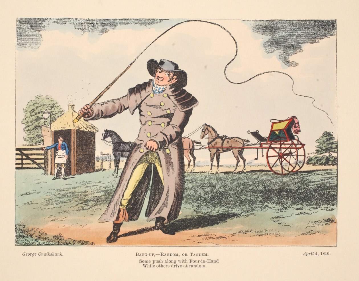 Bang-Up，Random或Tandem，有些推动Four In Hand，而其他人随意驾驶，1810（手工彩色雕刻） 作者 乔治·克鲁克申克