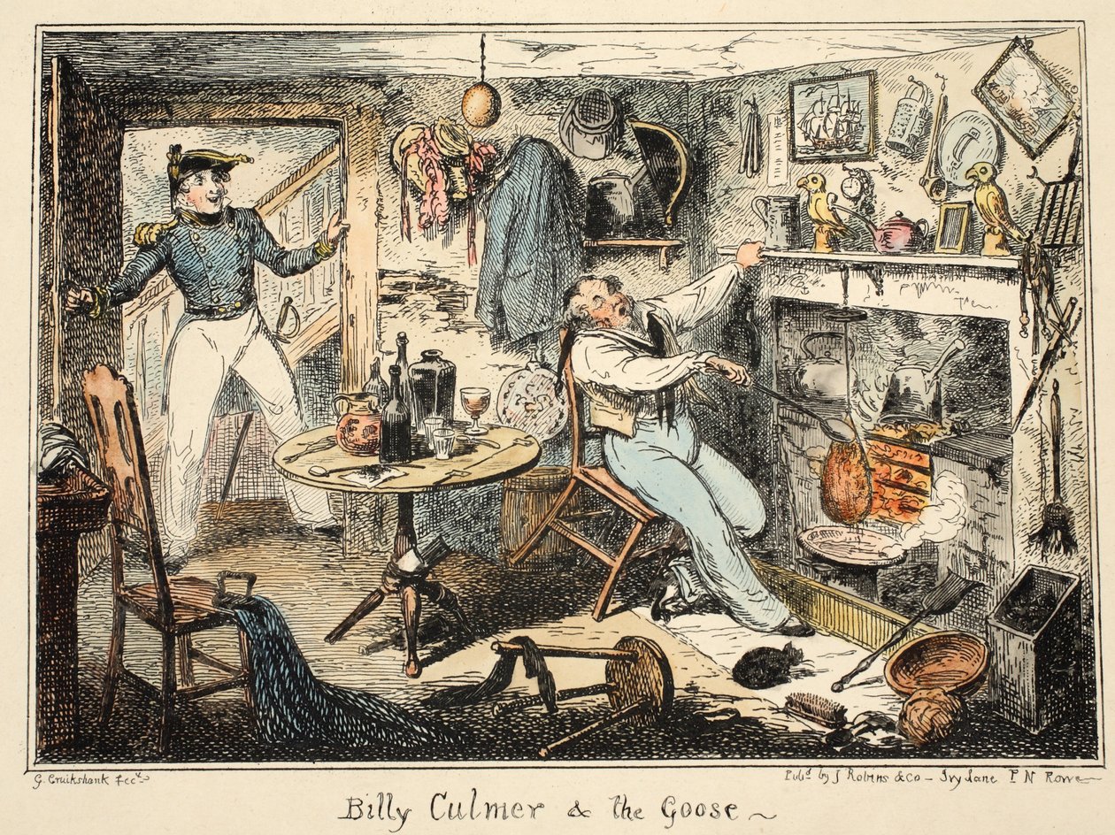 Billy Culmer＆the Goose，来自格林威治医院，一系列海军草图，描述了一个战争男人的生活，酒吧。 1826年（手工彩色雕刻） 作者 乔治·克鲁克申克