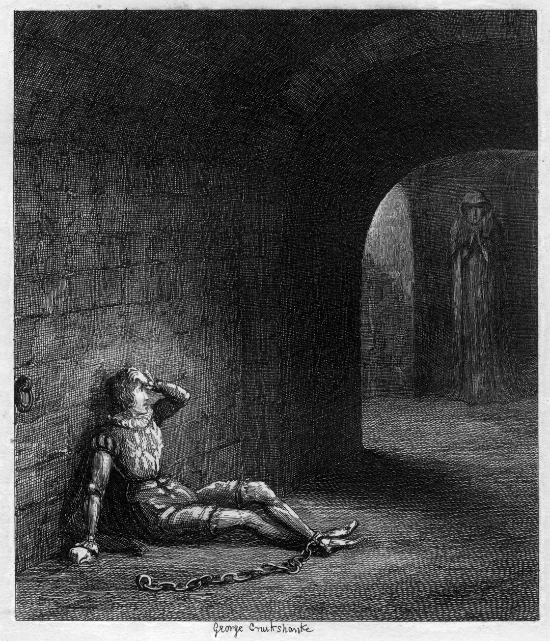 Cuthbert Cholmondeley对一个神秘人物的出现感到惊讶，1840年 作者 乔治·克鲁克申克