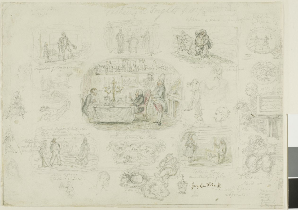 1829 年的时尚与惊吓（正面）；天使永远光明与美丽（背面） 作者 乔治·克鲁克申克