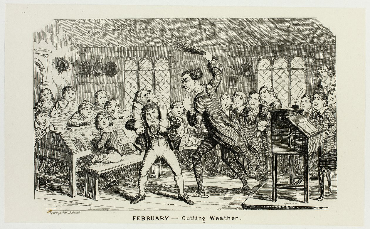 二月 - George Cruikshank 为《漫画年鉴》绘制的钢版画中的切割天气：1835-1853 作者 乔治·克鲁克申克