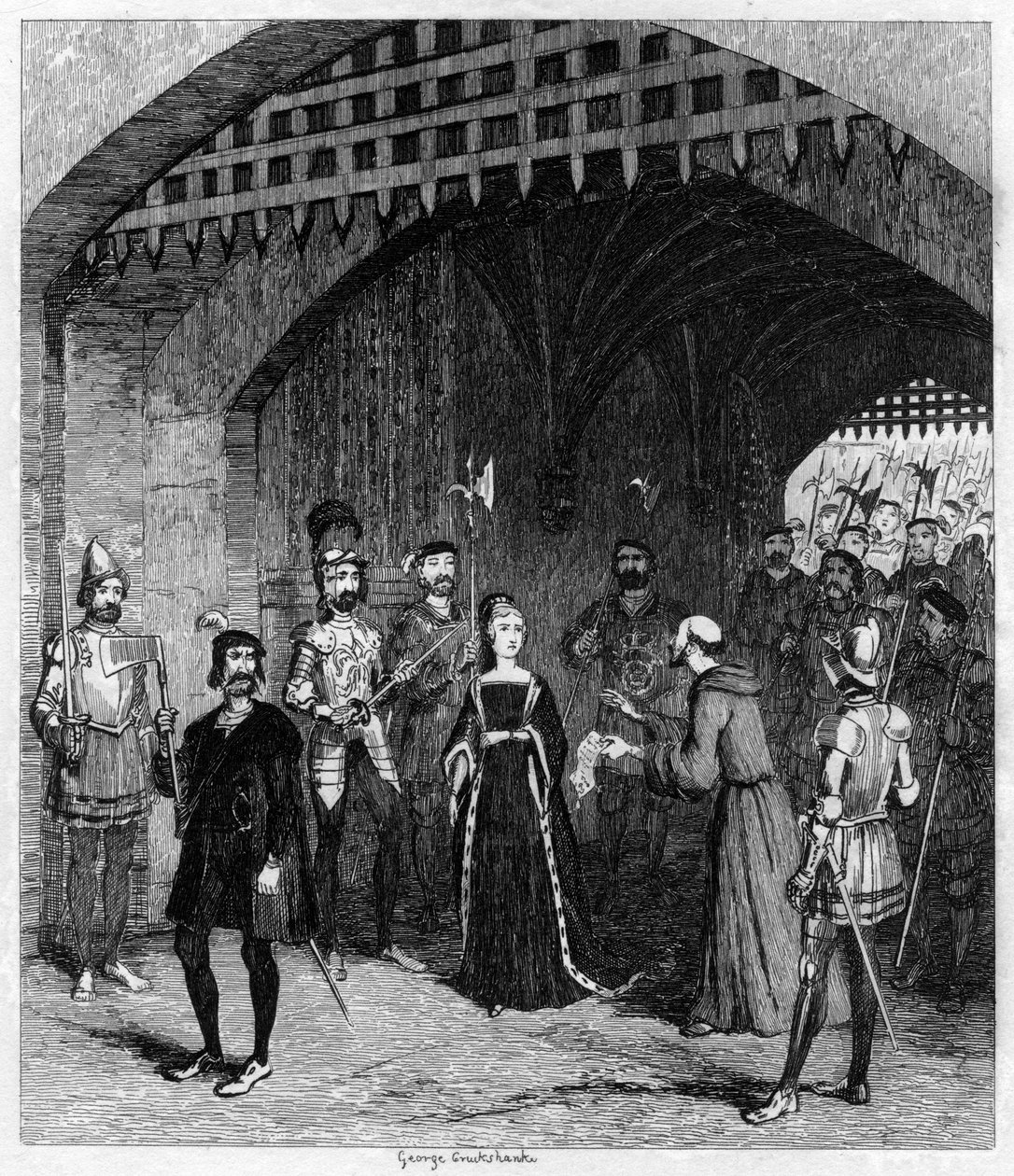 费肯汉姆（Feckenham）在1553年1840年的审判途中为简·格雷夫人（Lady Jane Gray）提供赦免 作者 乔治·克鲁克申克