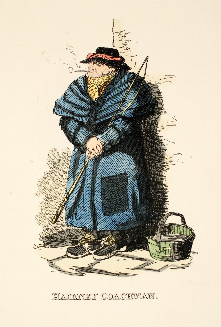 Hackney Coachman，来自&39;The Gentleman&39;s Pocket Magazine&39;，酒吧。 1827年（手工彩色雕刻） 作者 乔治·克鲁克申克
