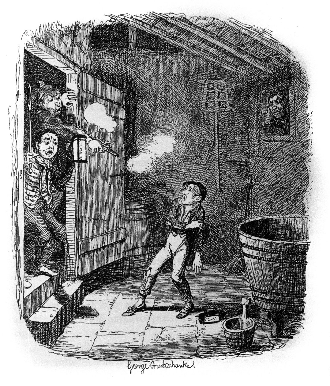 Illustration for “” Oliver Twist”” (Olivier) by Charles Dickens (1812-1870), by George Cruikshank (1792-1878). 作者 乔治·克鲁克申克