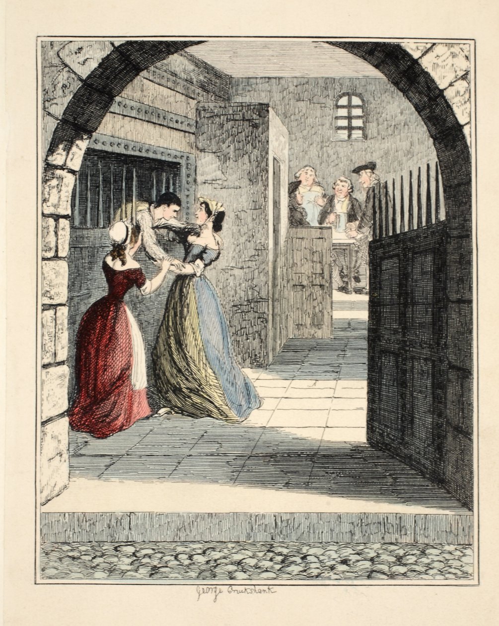Jack Sheppard逃离了Newgate的谴责，Jack Sheppard的插图：William Harrison Ainsworth，酒吧的浪漫故事。 1839年（手工彩色雕刻） 作者 乔治·克鲁克申克