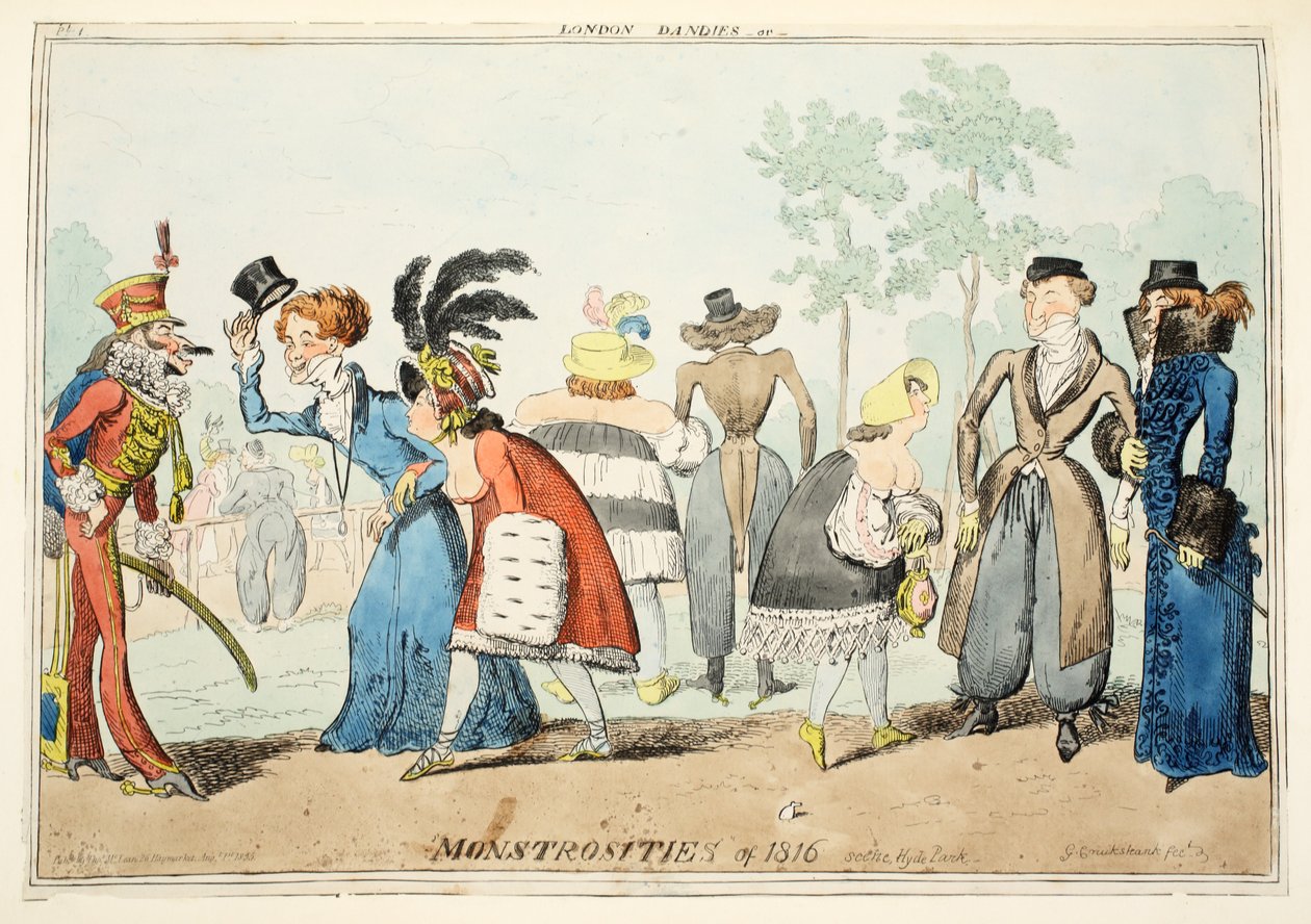 1815年伦敦Dandies或Monstrosities，海德公园，酒吧。 1835年（手工彩色雕刻） 作者 乔治·克鲁克申克