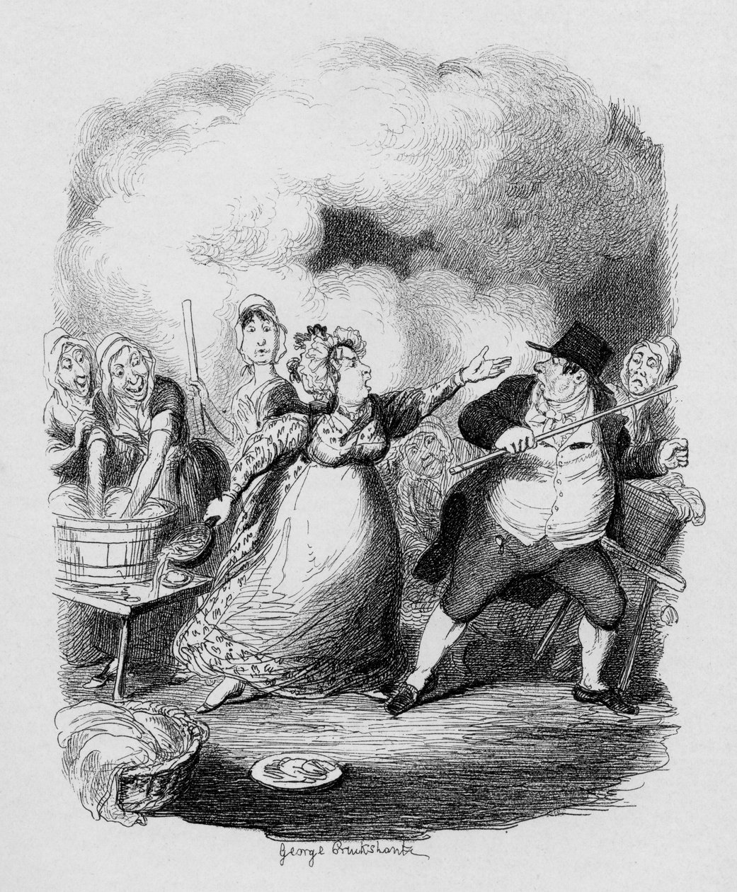 1838年查尔斯·狄更斯（Charles Dickens，1812-70）于1938年出版的“奥利弗·特劳斯历险记”（The Reventures of Oliver Twist）中，班布尔先生在贫民的眼中堕落。 作者 乔治·克鲁克申克