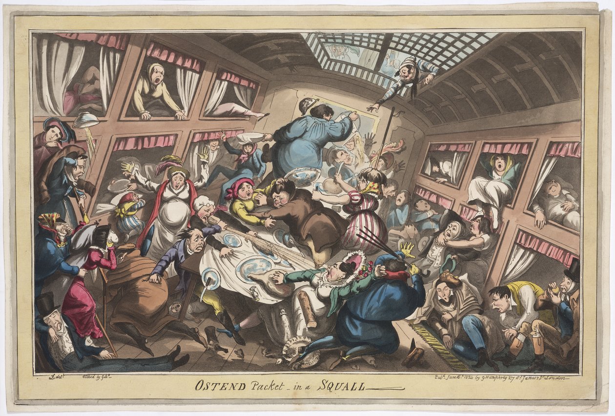 奥斯坦德在1824年的Squall包（彩色aquatint） 作者 乔治·克鲁克申克