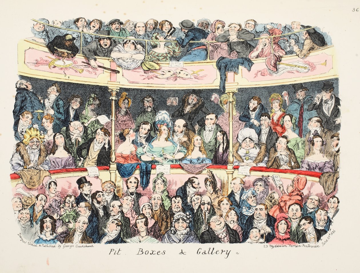Pit Boxes and Gallery，pub。 1836年（手工彩色雕刻） 作者 乔治·克鲁克申克