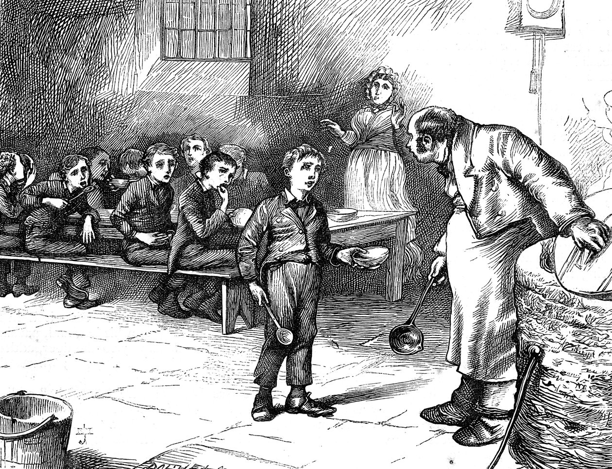 查尔斯-狄更斯的《奥利弗-斯特》中的场景，1871年 作者 乔治·克鲁克申克