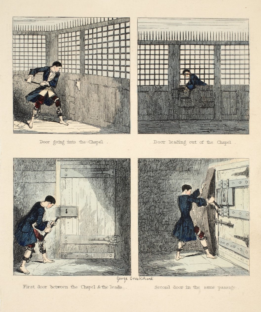 逃脱2号，杰克谢泼德的插图：由威廉哈里森安斯沃思，酒吧的浪漫。 1839年（手工彩色雕刻） 作者 乔治·克鲁克申克