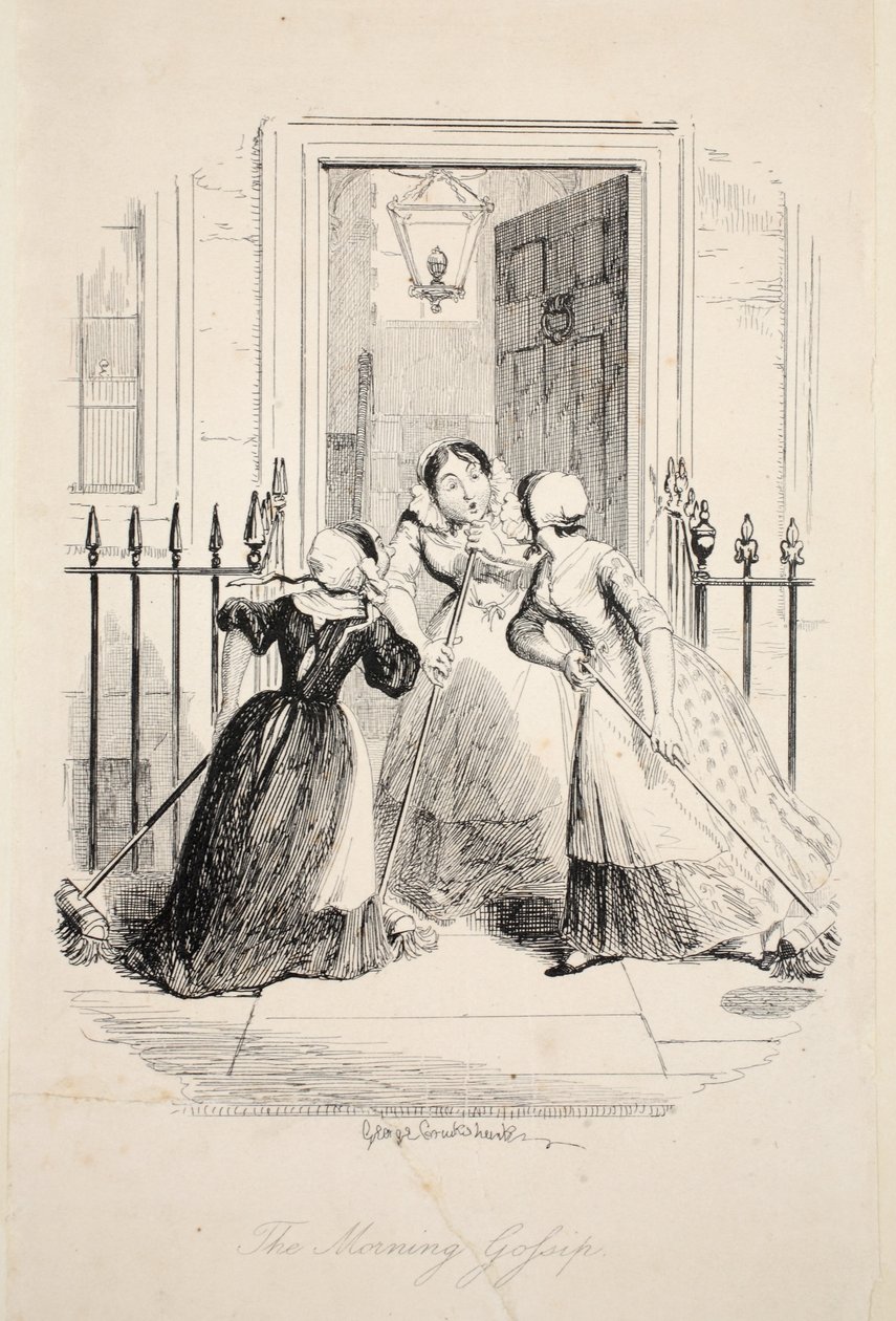 The Gossip，来自最伟大的生命瘟疫，酒吧。 1847年 作者 乔治·克鲁克申克