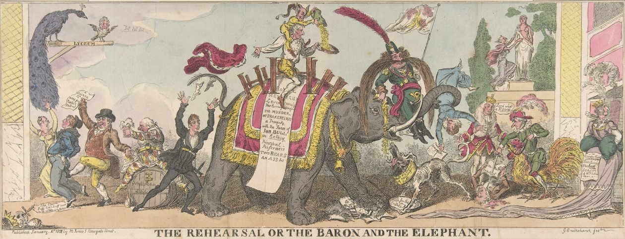 The Rehearsal or the Baron and the Elephant, January 1, 1812. ，1812年1月1日。 作者 乔治·克鲁克申克
