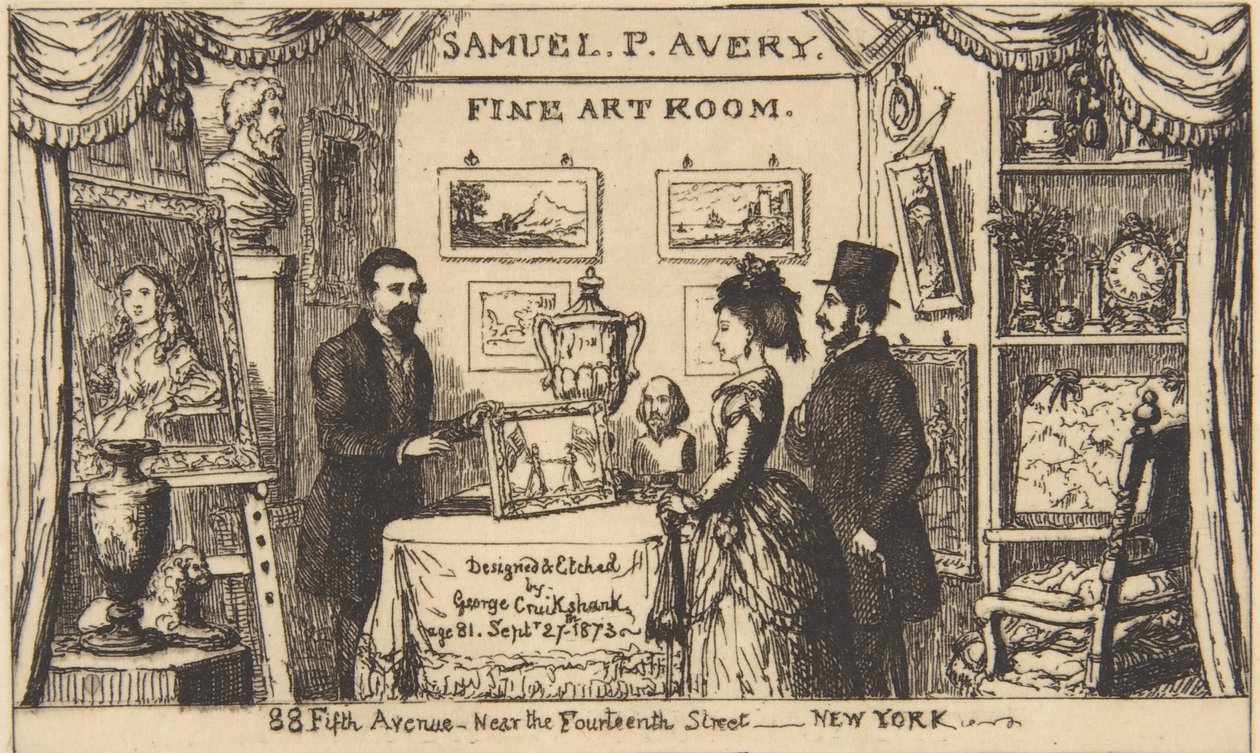 Samuel P. Avery的贸易卡--美术室，1873年。 作者 乔治·克鲁克申克
