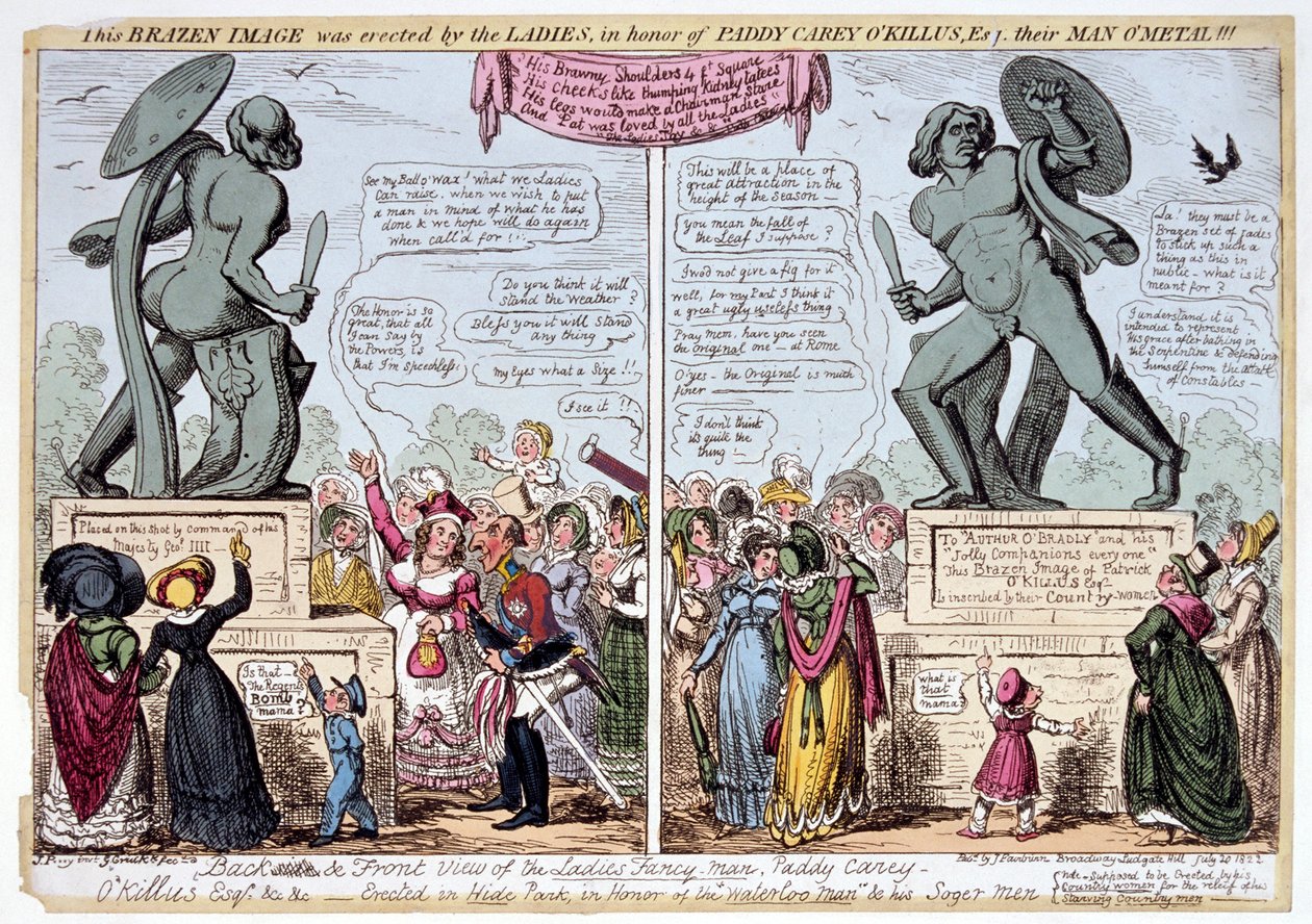 欣赏阿基里斯雕像的妇女，海德公园，伦敦，1822年。                        作者 乔治·克鲁克申克