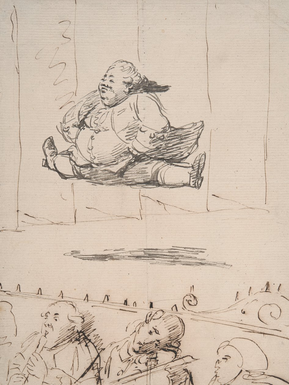 一个男人做分裂，c.1760-90（笔和棕色和灰色墨水在纸上） 作者 乔治舞蹈