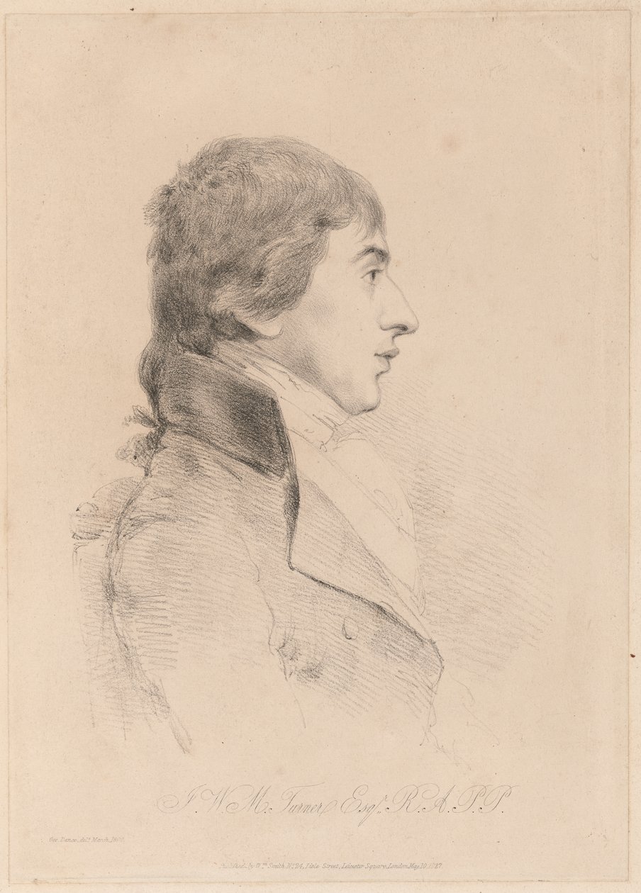 J.M.W. Turner 的肖像，R.A.，约 1800 年（蚀刻版画） 作者 乔治舞蹈