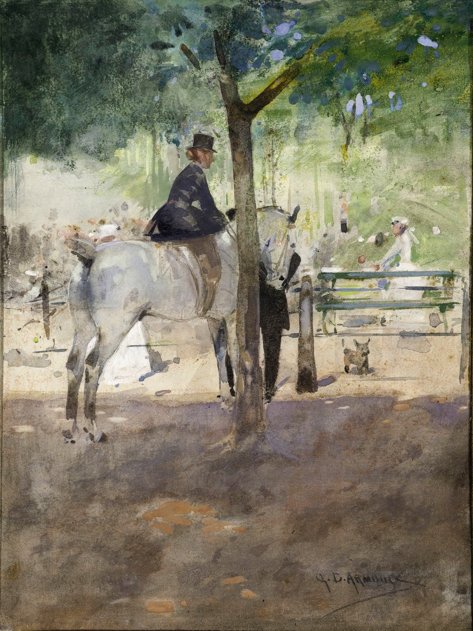 行列中，约 1890 年（纸面水彩画） 作者 乔治·丹霍姆装甲