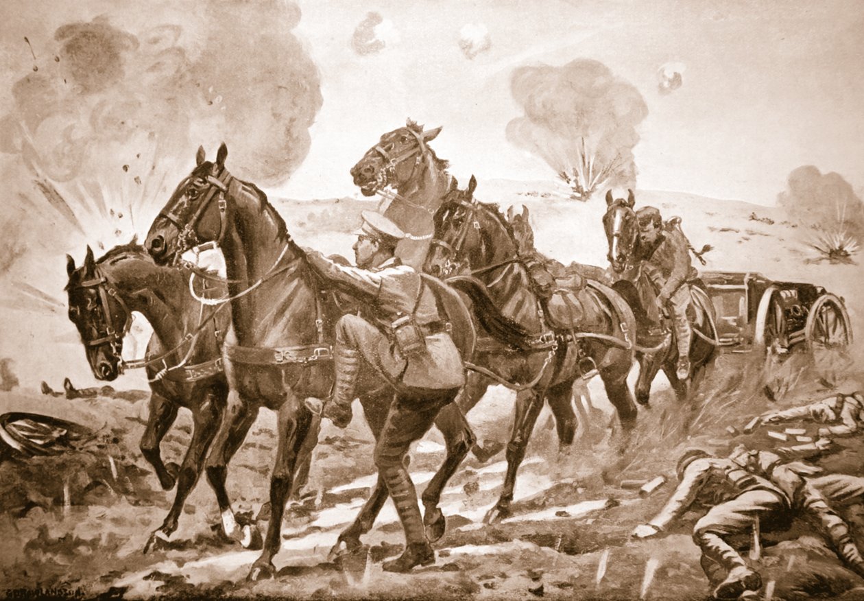 Lance-Corporal Holmes取代了受伤的司机并协助驾驶枪在烈火下停止行动 作者 乔治·德维尔·罗兰森