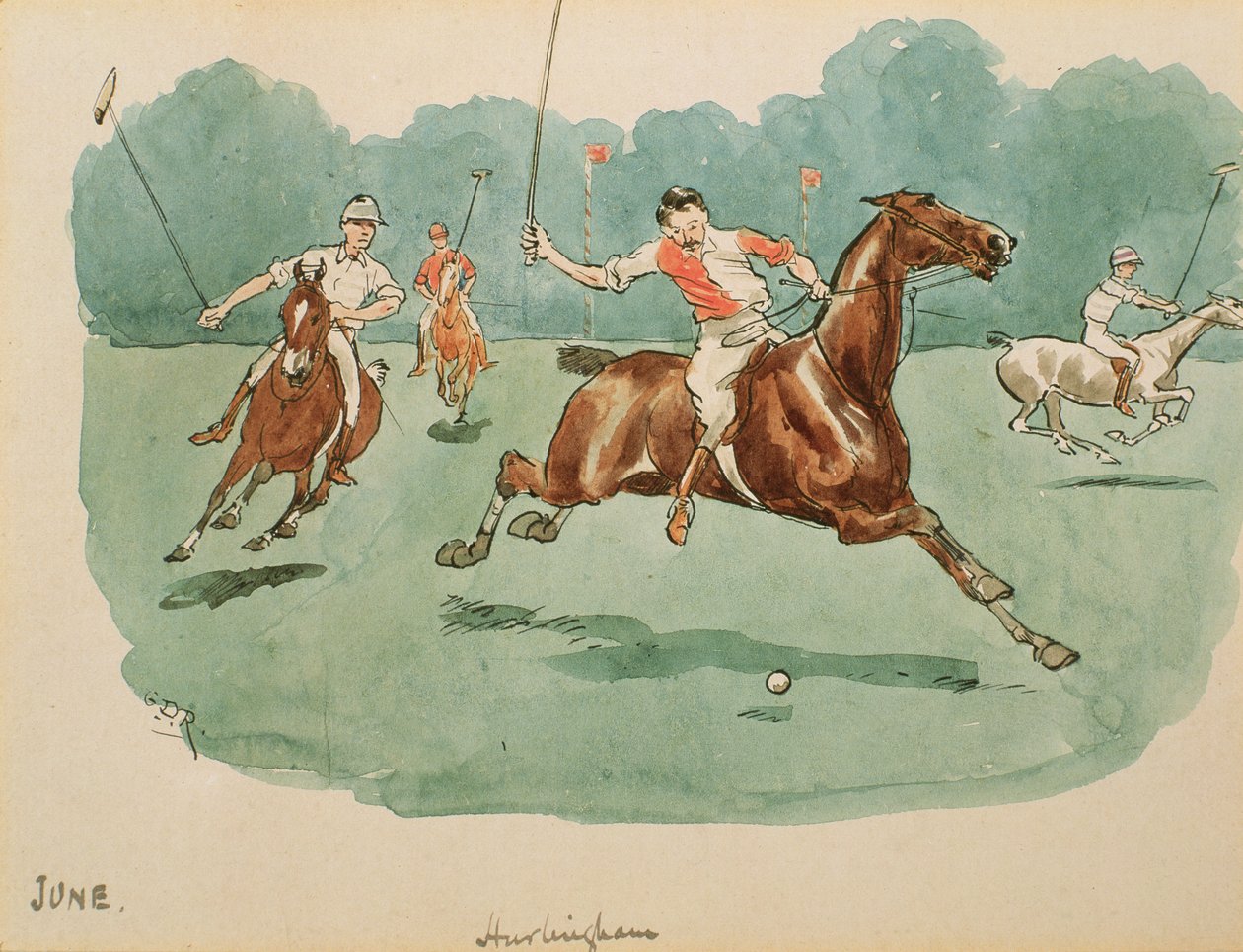 六月：Polo（笔墨和纸上写的） 作者 乔治·德维尔·罗兰森