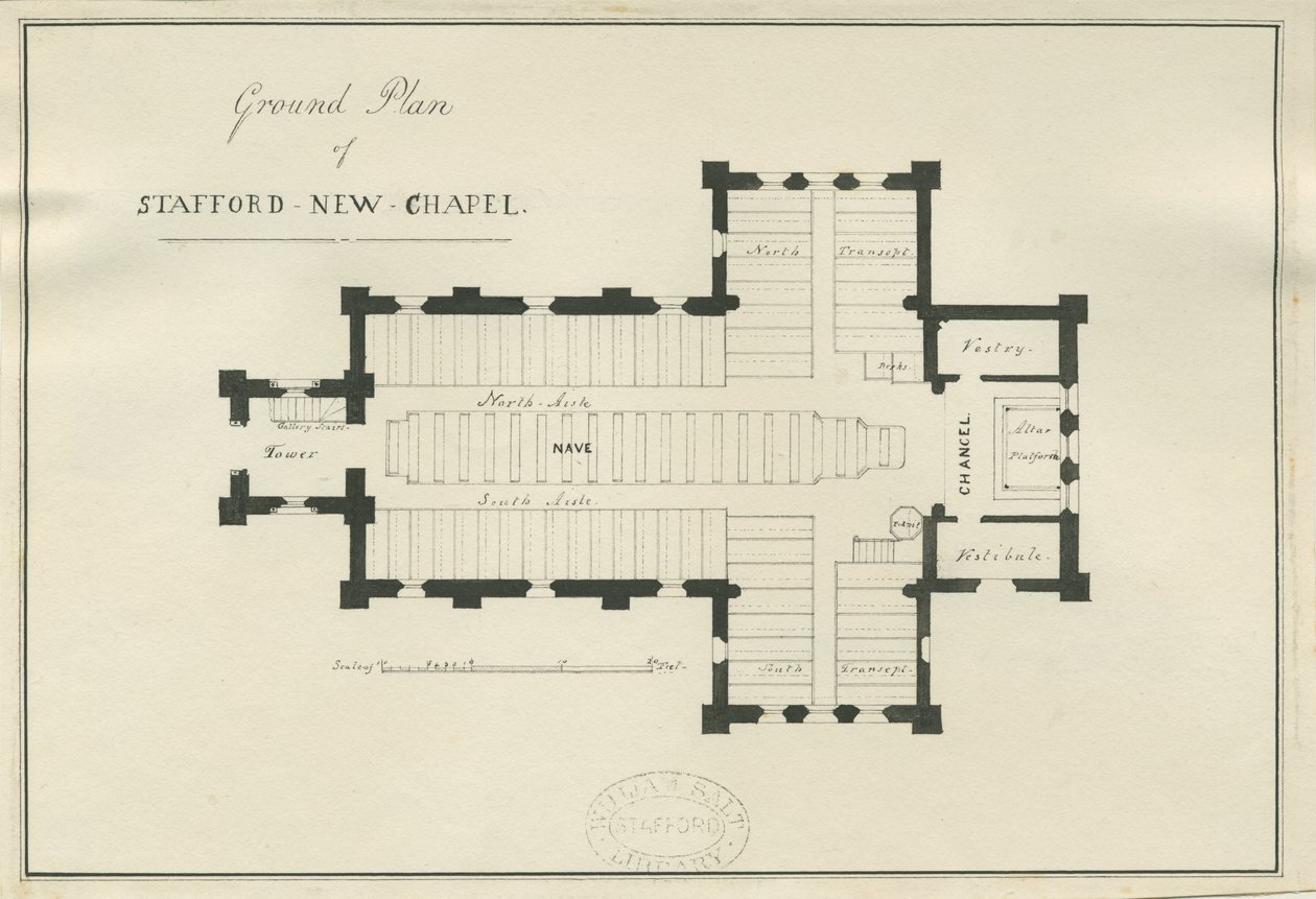 Stafford - Ground plan of Christ Church: pen and ink drawing, nd [c 1838] (drawing) 作者 乔治·汉密尔顿