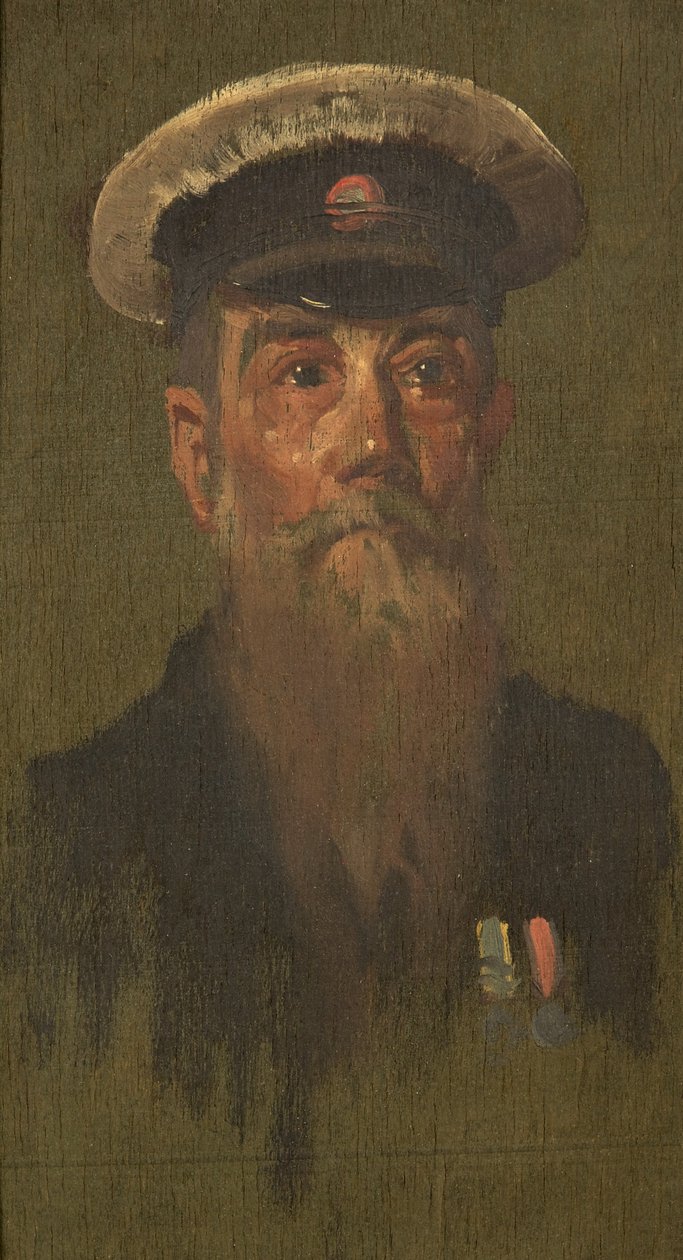 J.布鲁克斯的肖像，第6骑兵队，约1920年（油画板）。 作者 乔治·埃德蒙·巴特勒