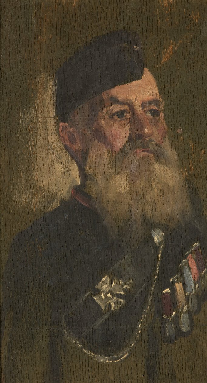 J.Fisher的肖像，Rifle Bgde，约1920年（油画板）。 作者 乔治·埃德蒙·巴特勒