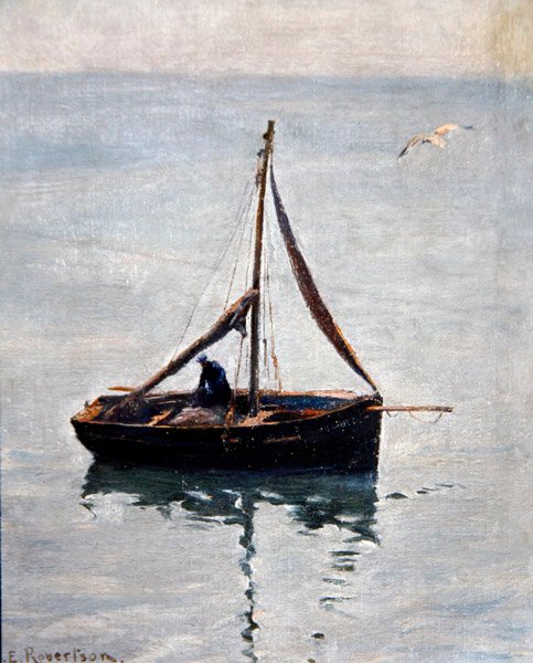 补网》，约1910年（布面油画）。 作者 乔治·爱德华·罗伯逊