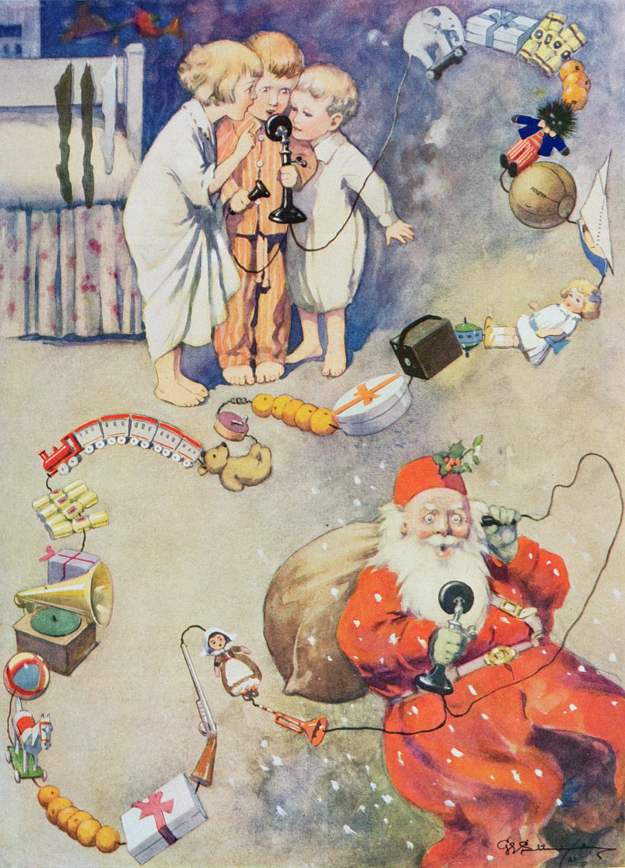“你好圣诞老人！” 摘自《布莱基儿童年鉴》，第十九年书（书籍插图） 作者 乔治·欧内斯特·斯图迪