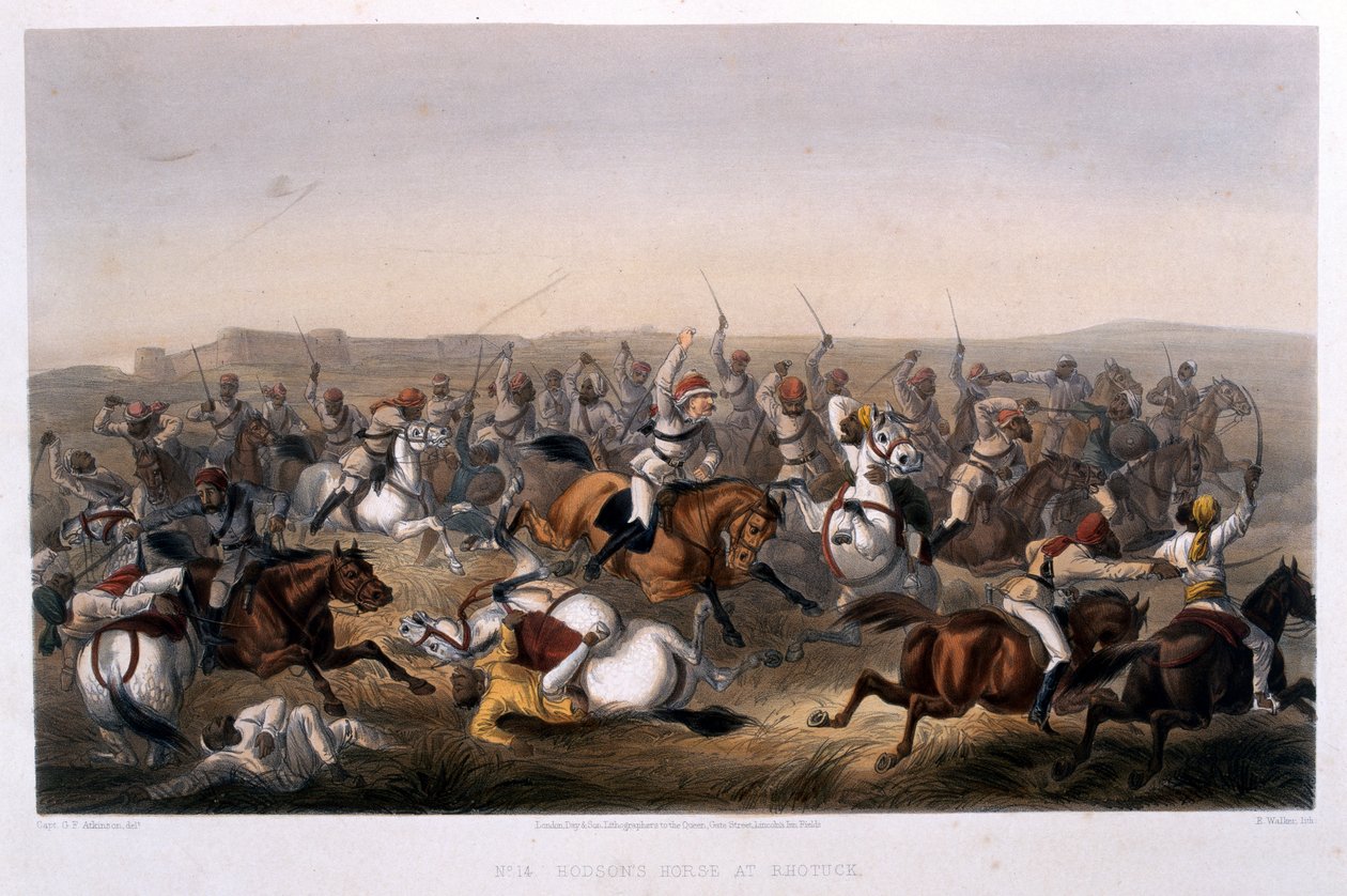 来自Rhotuck的Hodson&39;s Horse，来自1857年至1858年的印度战役，来自大叛变事件期间的绘画，描绘了德里及其邻居之前的军事行动 作者 乔治·弗兰克林·阿特金森