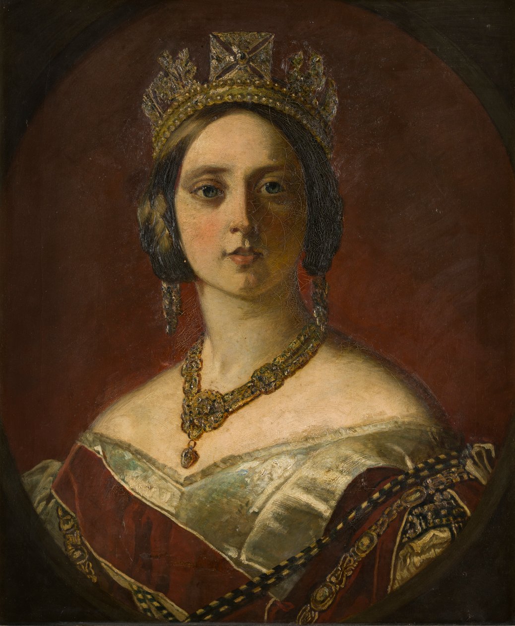维多利亚女王年轻时的肖像（1819-1901 年），约 1843-1901 年（布面油画） 作者 乔治·弗雷德里克·克拉克