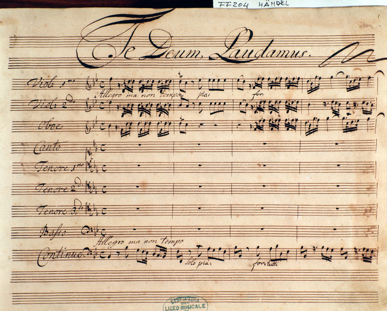G F Handel 的 Te deum 乐谱的扉页 作者 乔治·弗雷德里克·汉德尔
