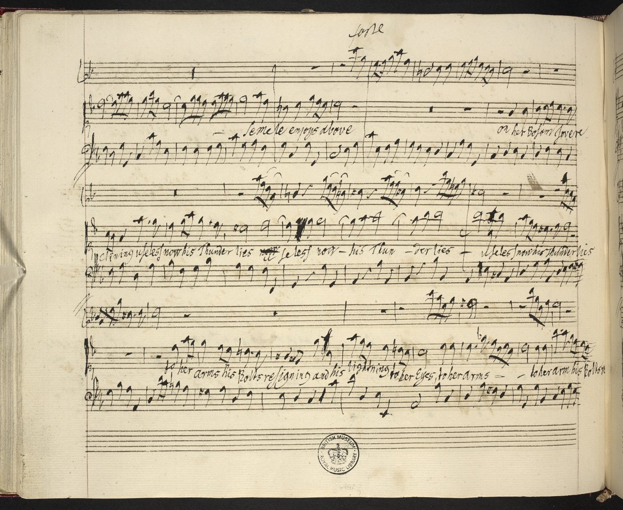 f.44v, 亨德尔的《塞梅勒》亲笔签名乐谱 作者 乔治·弗雷德里克·汉德尔