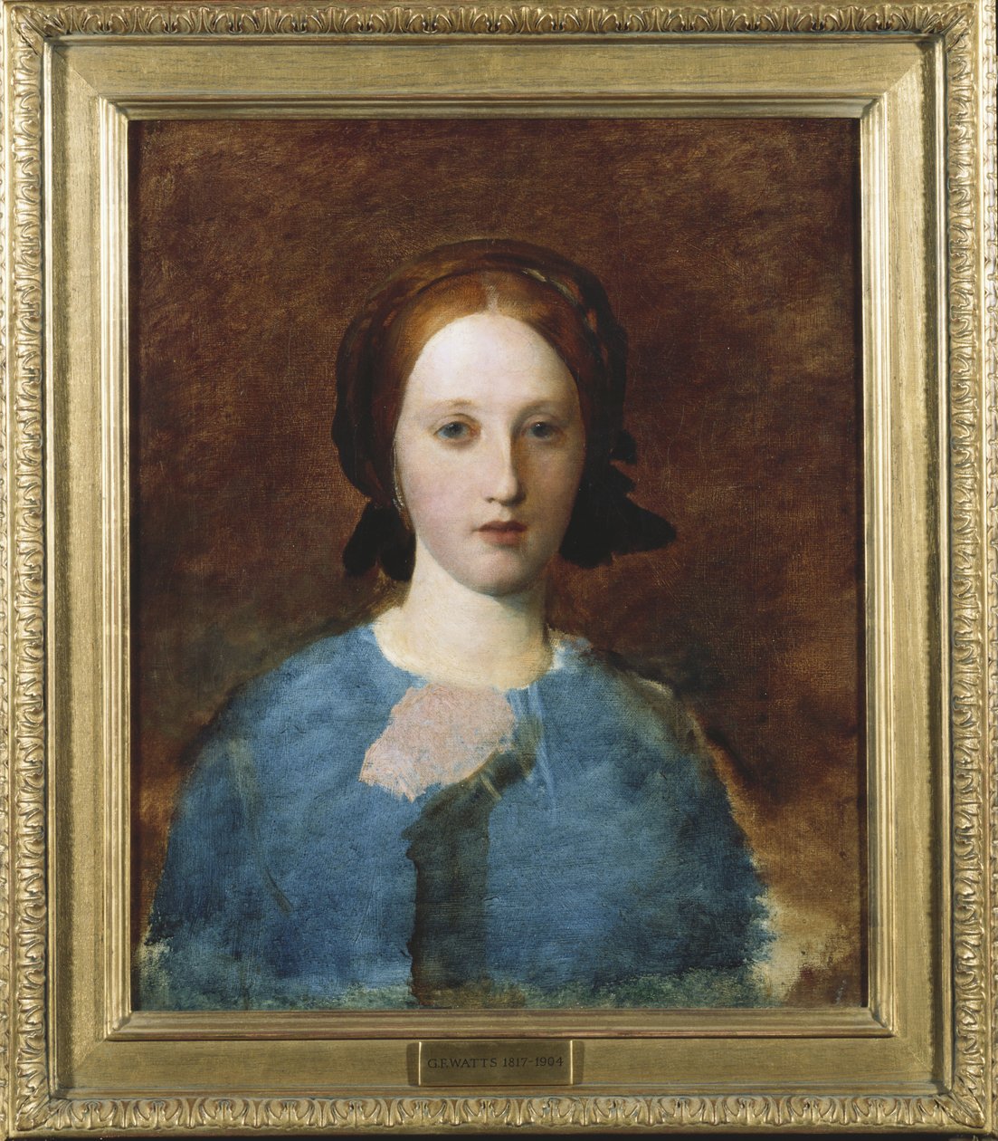 Prescott Decie夫人的画像，胸围长，穿着一件蓝色连衣裙-素描 作者 乔治·弗雷德里克·沃茨