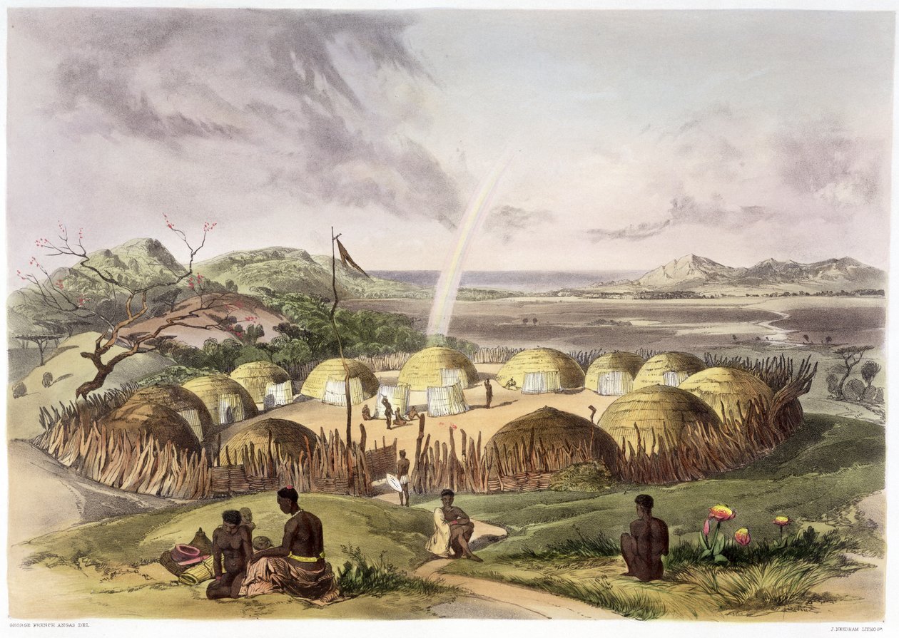纳塔尔省Umlazi附近的Zulu Kraal》，1849年 作者 乔治·法国·安加斯