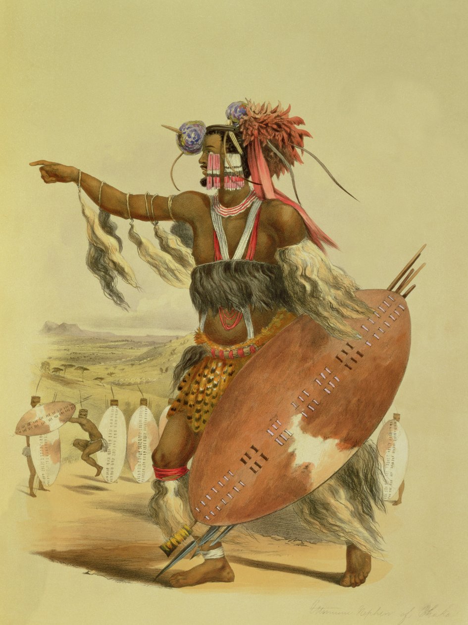 Zulu战士，Utimuni，Chaka的侄子，已故祖鲁国王，板块13来自&39;The Kafirs Illustrated&39;，1849年 作者 乔治·法国·安加斯