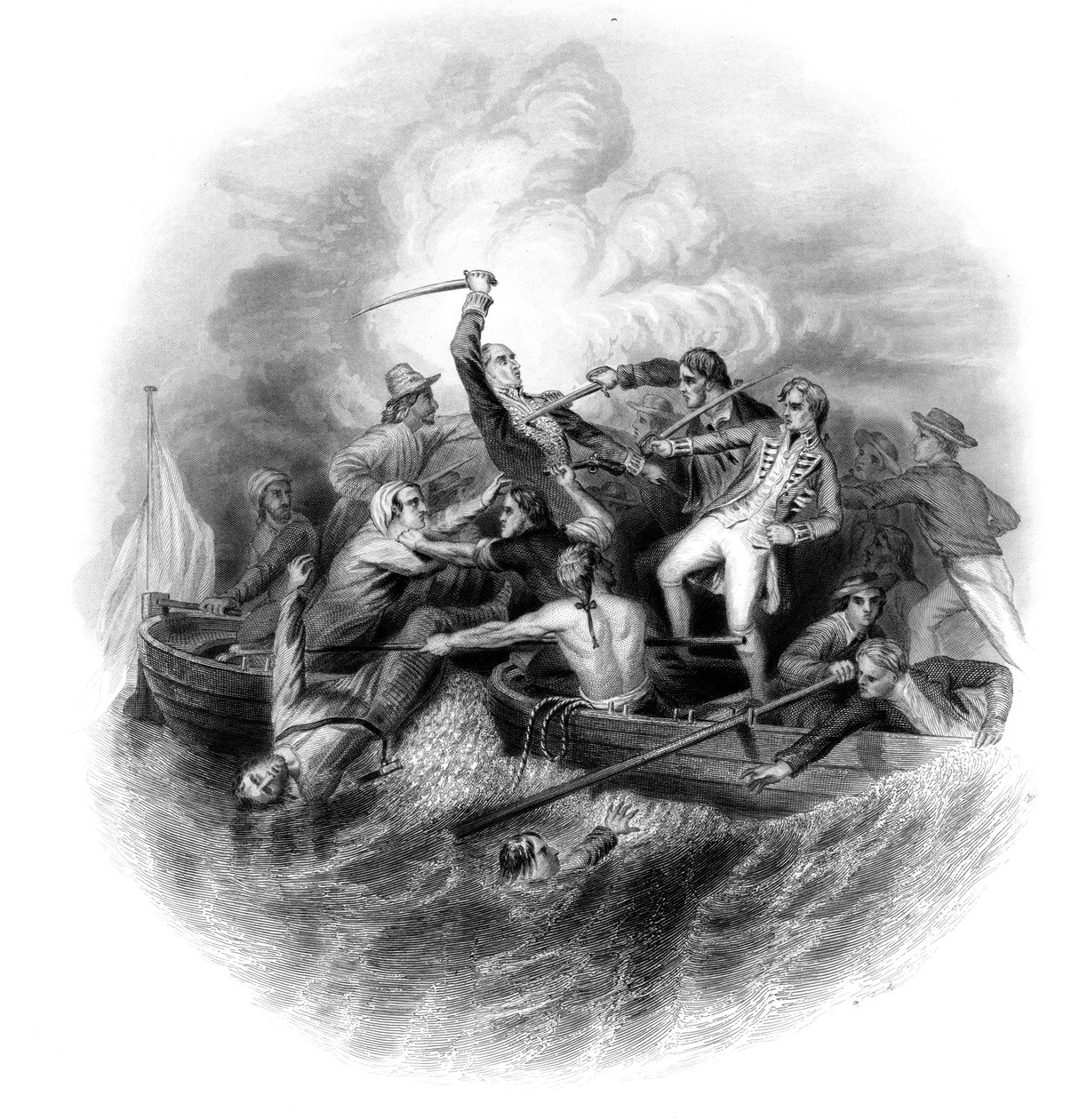 纳尔逊（Nelson）和唐·米格尔·泰拉森（Don Miguel Tyrason）之间的炮舰相遇，1797年。 作者 乔治·格里特巴奇