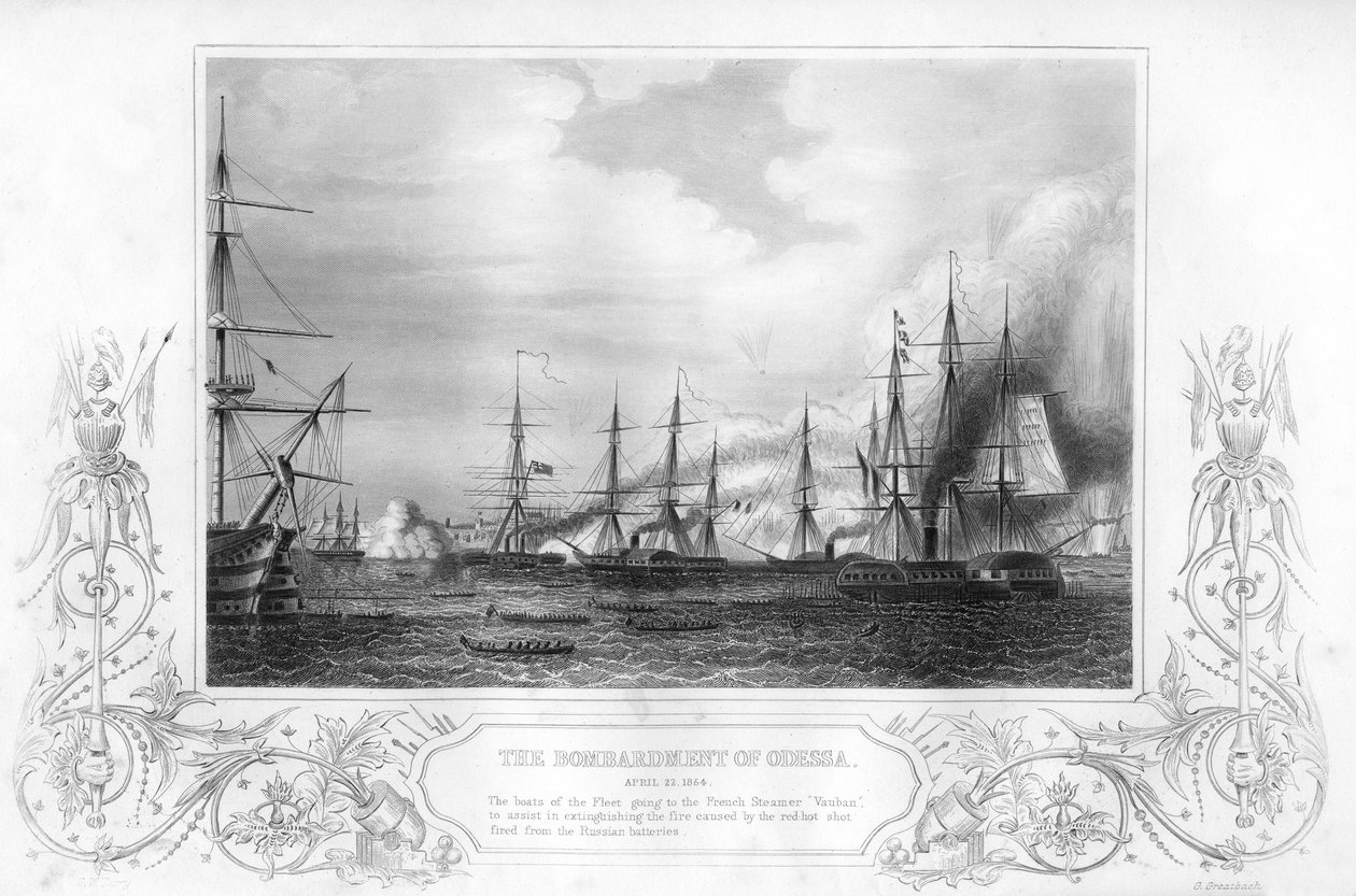 1854年1857年在克里米亚战争中对乌克兰敖德萨的轰炸。 作者 乔治·格里特巴奇