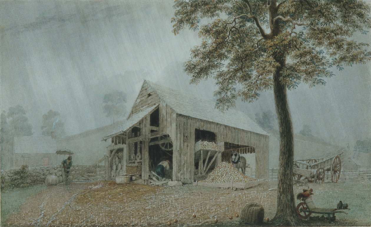 康涅狄格州雷丁的RainstormCider Mill 1840年。 作者 乔治·哈维