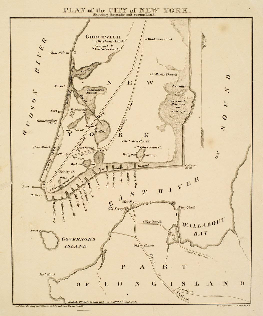 纽约市的计划显示制作[原文如此]和沼泽地，1856年（纸上黑色墨水） 作者 乔治·海沃德