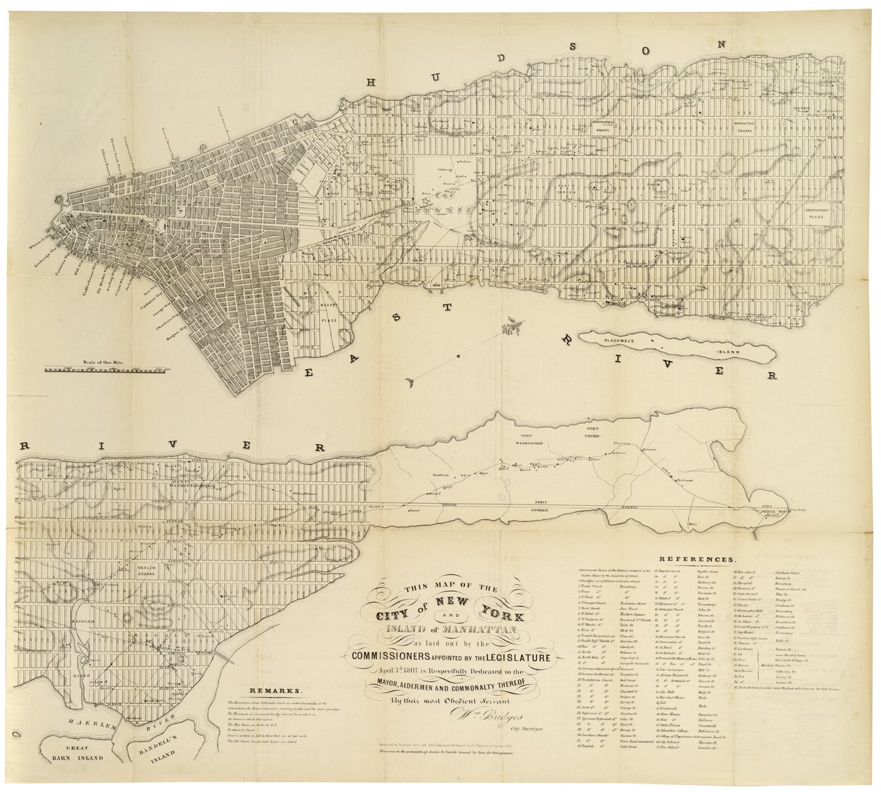 这张纽约市和曼哈顿岛的地图由立法机关任命的专员制定。 。 。，1853年（纸上黑色墨水） 作者 乔治·海沃德