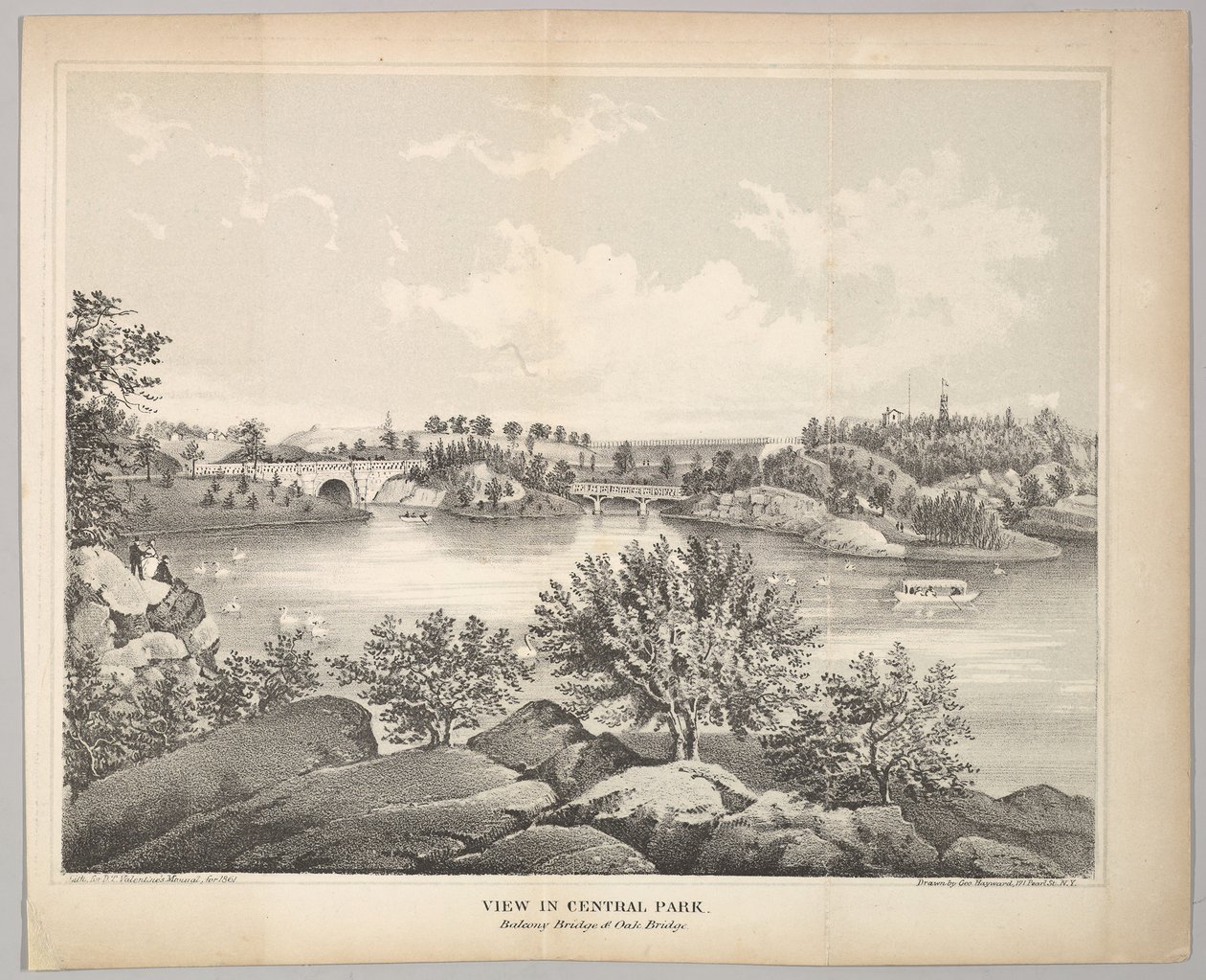 在中央公园观看，阳台桥和橡树桥情人节手册，1861年。 作者 乔治·海沃德