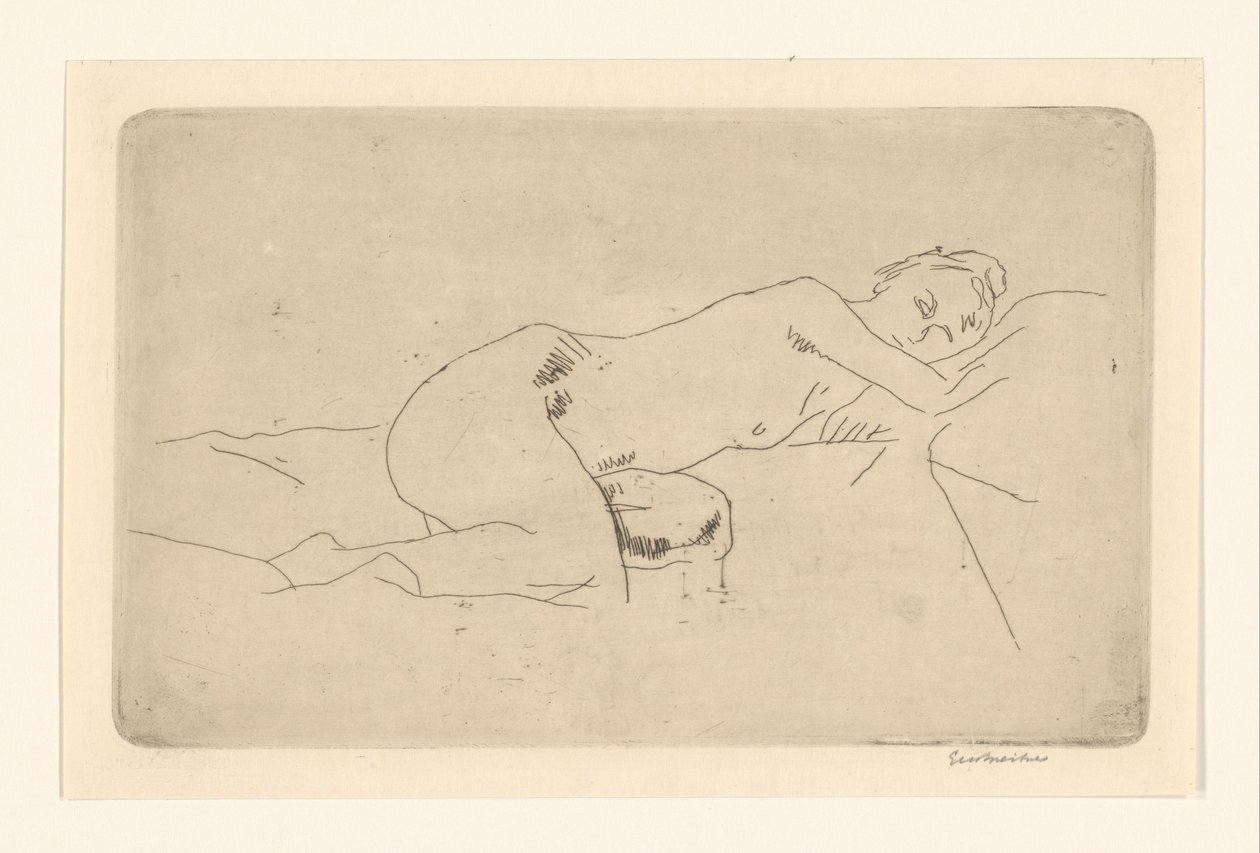 斜躺的女性裸体 作者 George Hendrik Breitner（艺术家签名）