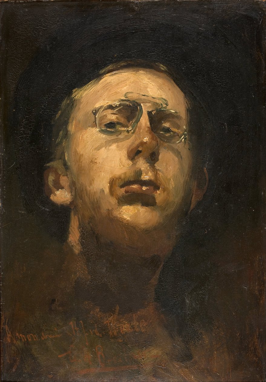 与Pince-nez的自画像，c。 1882 作者 乔治·亨德里克·布雷特纳