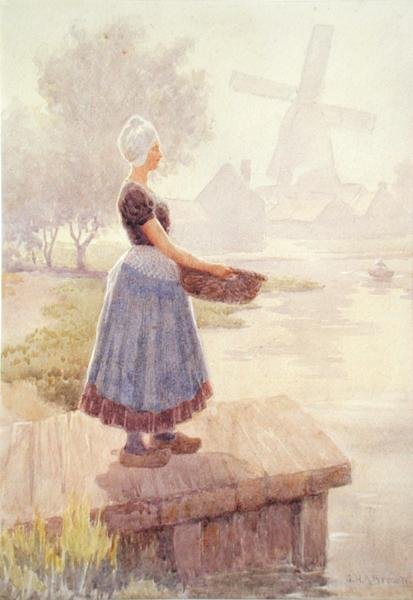 荷兰渔女（纸上水彩画） 作者 乔治·亨利·艾伦·布朗