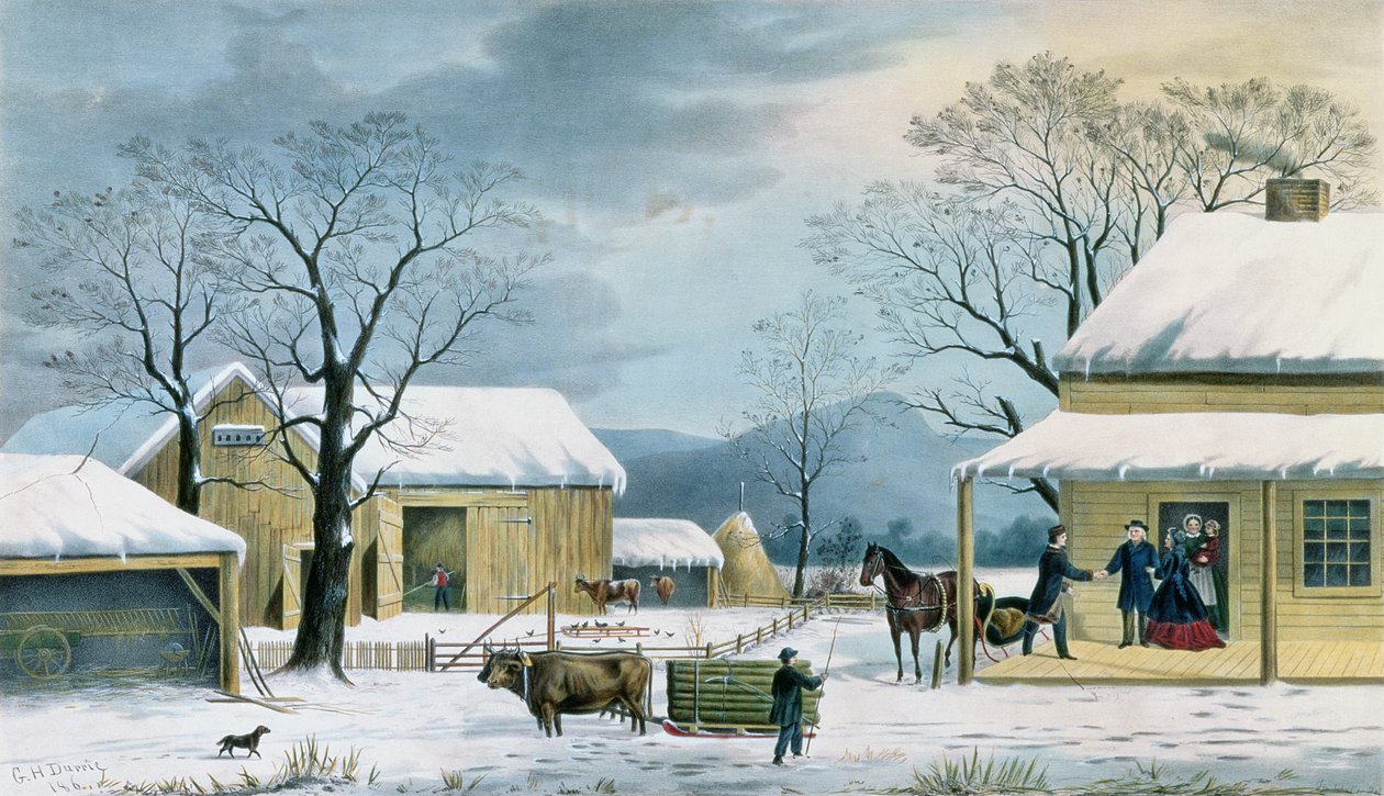 感恩节之家，由J. Schulfer，酒吧雕刻。作者：Currier和Ives，1867年 作者 乔治·亨利·杜里