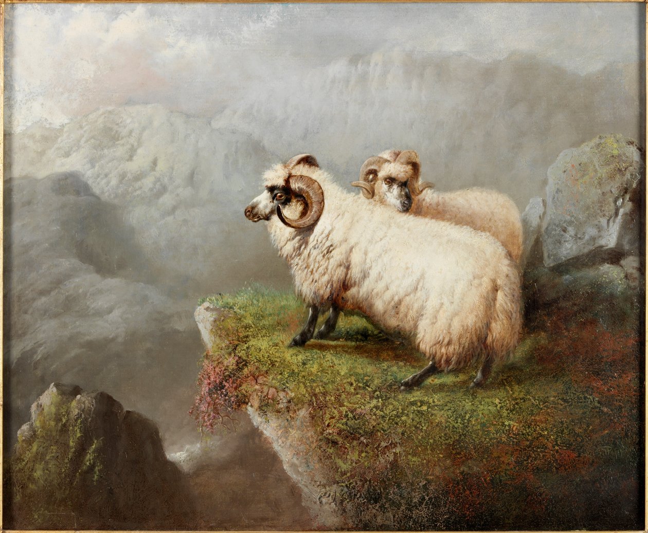 在峭壁边缘的绵羊，c.1865-68 作者 乔治·赫珀