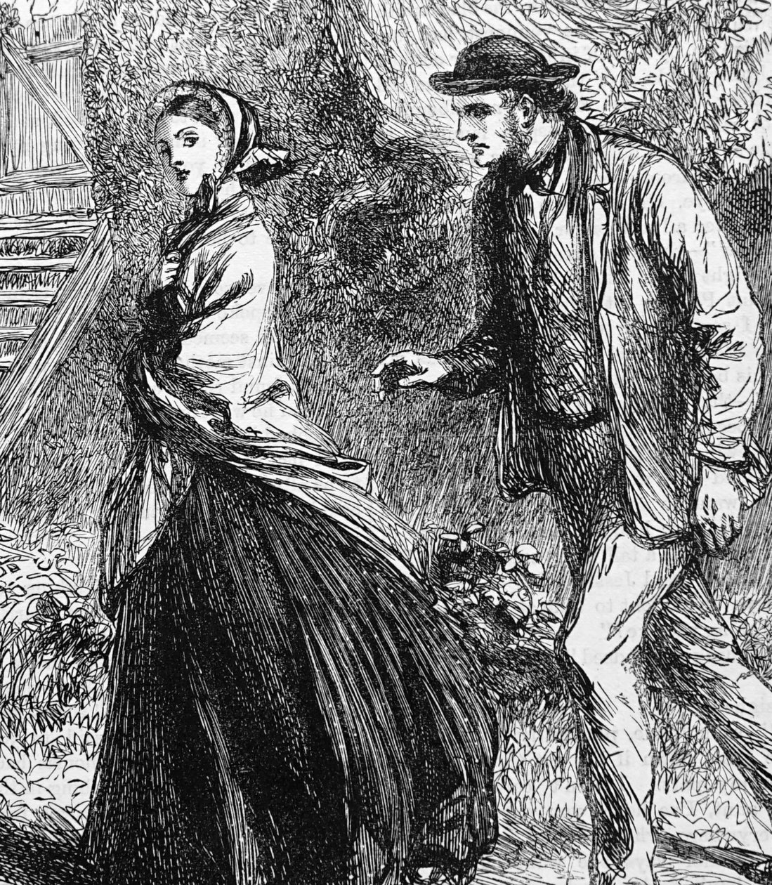 Illustration depicting a woman refusing a proposal from a man 作者 乔治·侯斯曼·托马斯